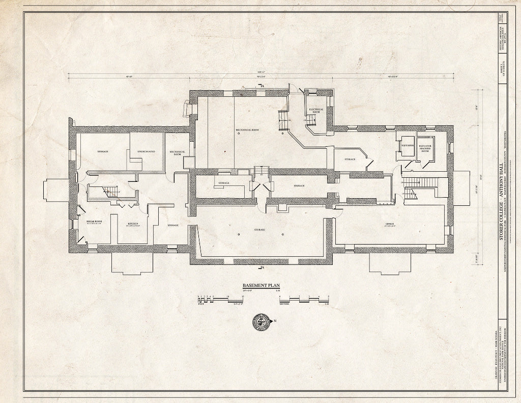 Blueprint 3. Basement Plan - Storer College, Anthony Hall, Camp Hill, Harpers Ferry, Jefferson County, WV