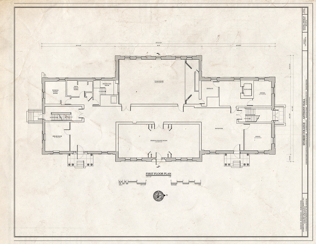 Blueprint 4. First Floor Plan - Storer College, Anthony Hall, Camp Hill, Harpers Ferry, Jefferson County, WV