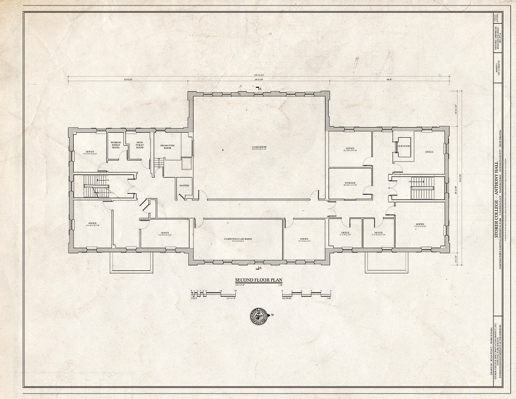 Blueprint 5. Second Floor Plan - Storer College, Anthony Hall, Camp Hill, Harpers Ferry, Jefferson County, WV