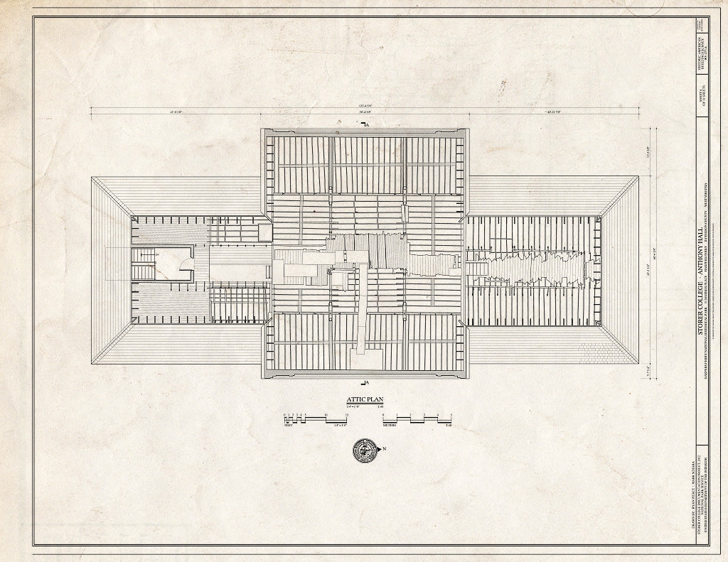 Blueprint 6. Attic Plan - Storer College, Anthony Hall, Camp Hill, Harpers Ferry, Jefferson County, WV