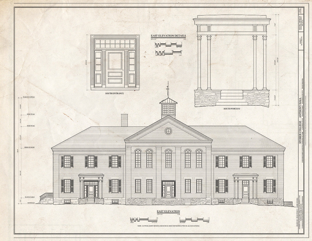 Blueprint 7. East Elevation - Storer College, Anthony Hall, Camp Hill, Harpers Ferry, Jefferson County, WV