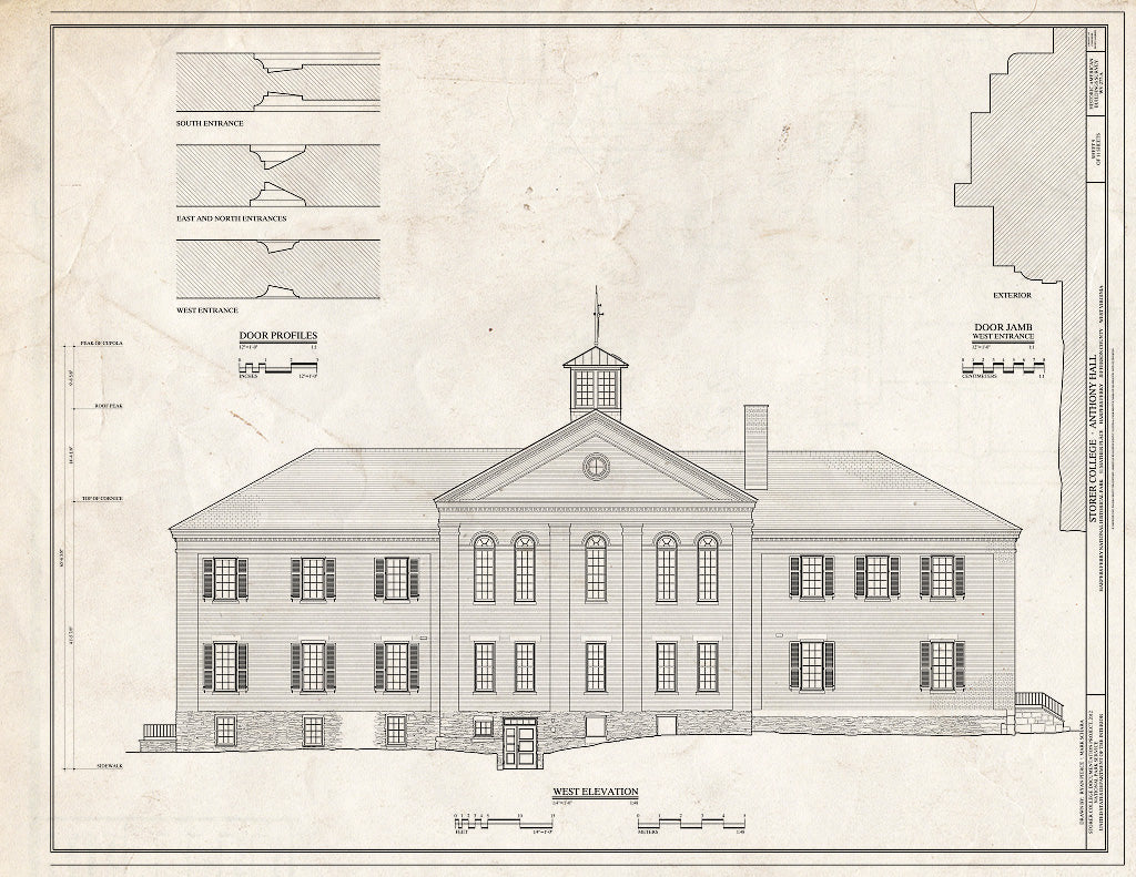 Blueprint 9. West Elevation - Storer College, Anthony Hall, Camp Hill, Harpers Ferry, Jefferson County, WV