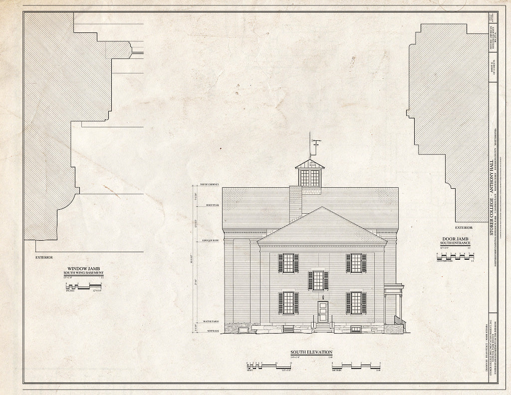 Blueprint 10. South Elevation - Storer College, Anthony Hall, Camp Hill, Harpers Ferry, Jefferson County, WV