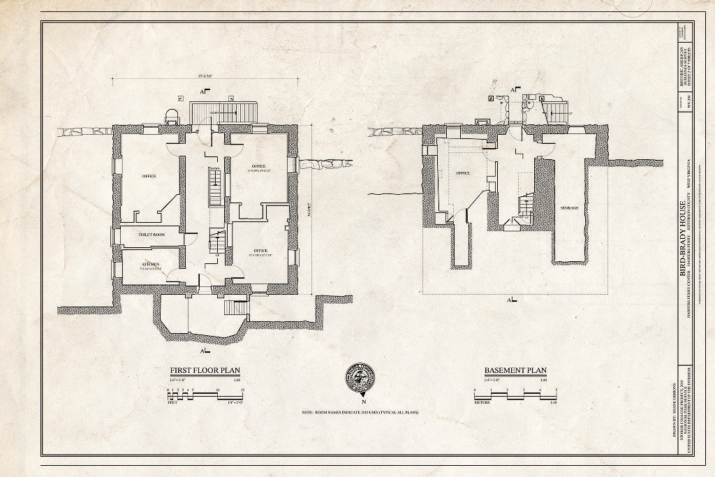 Blueprint Basement and First Floor Plans - Bird-Brady House, Camp Hill, Harpers Ferry, Jefferson County, WV