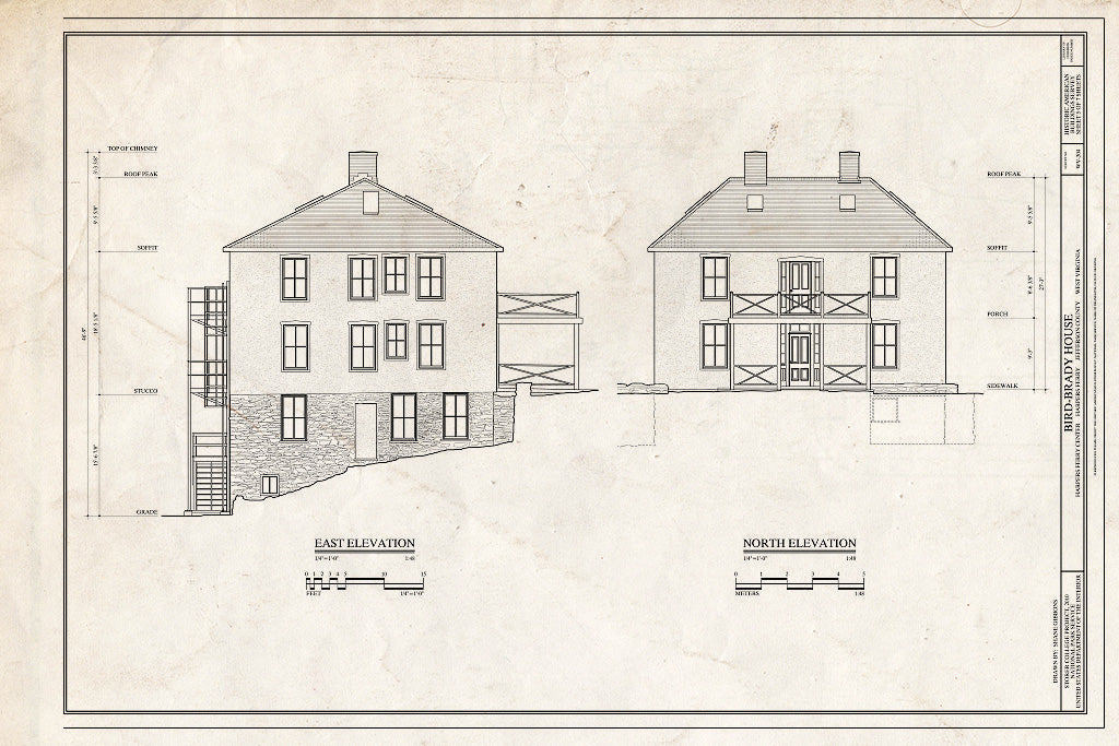 Blueprint East and North Elevations - Bird-Brady House, Camp Hill, Harpers Ferry, Jefferson County, WV