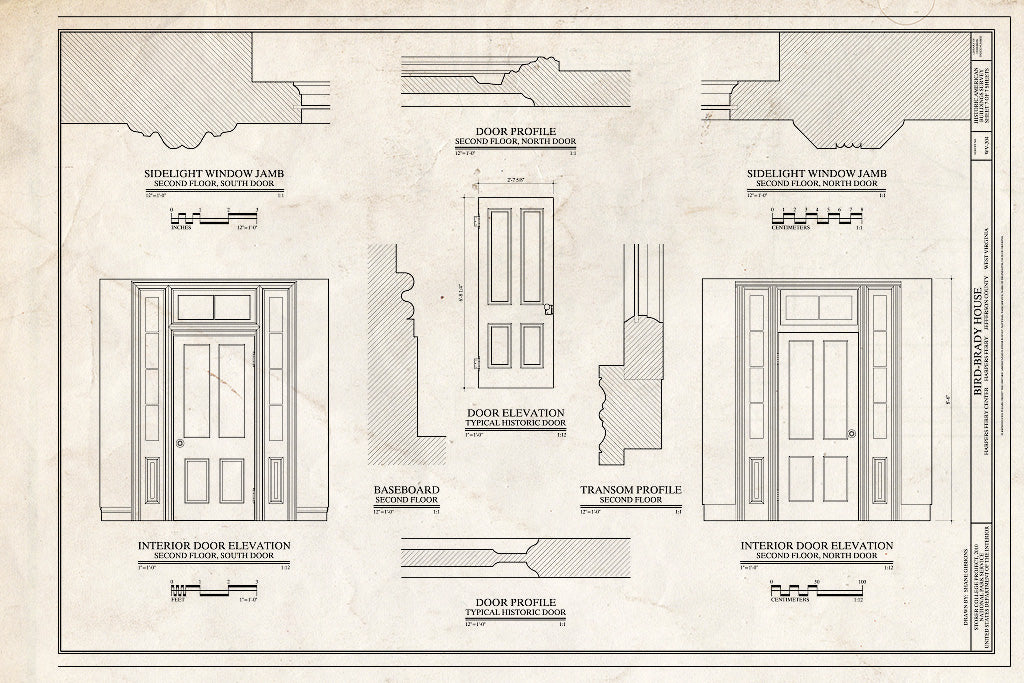 Blueprint Door and Window Details - Bird-Brady House, Camp Hill, Harpers Ferry, Jefferson County, WV