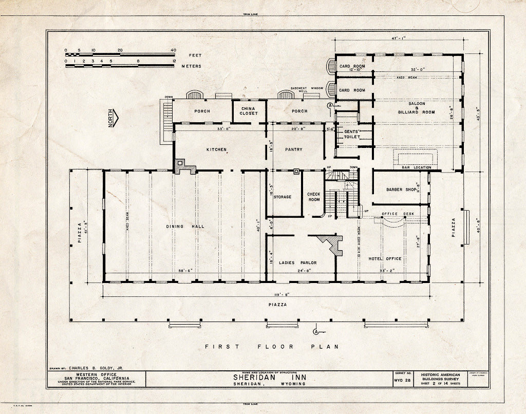 Blueprint 2. First Floor Plan - Sheridan Inn, Broadway Between 4th & 5th Streets, Sheridan, Sheridan County, WY