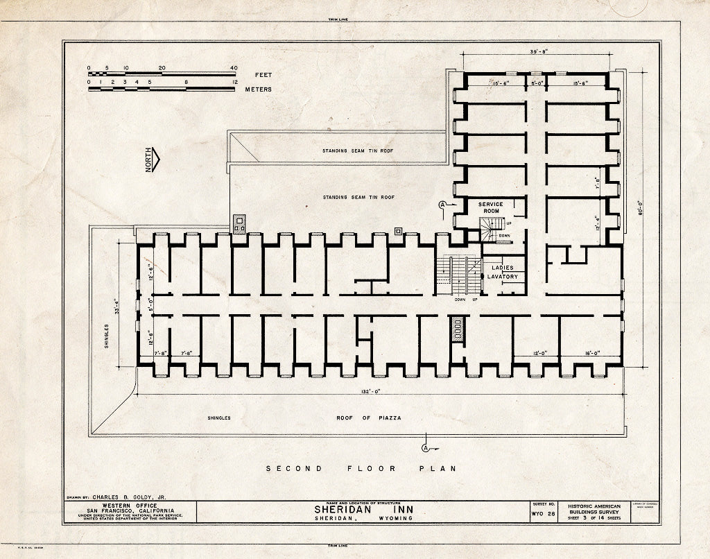 Blueprint 3. Second Floor Plan - Sheridan Inn, Broadway Between 4th & 5th Streets, Sheridan, Sheridan County, WY