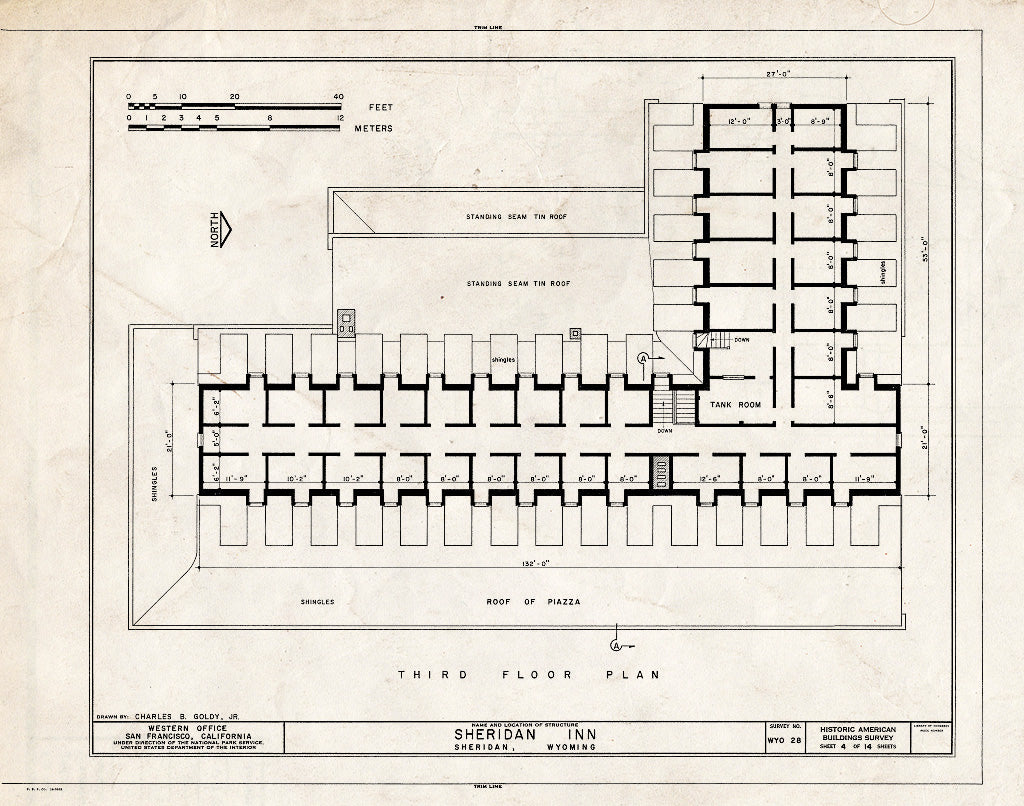 Blueprint 4. Third Floor Plan - Sheridan Inn, Broadway Between 4th & 5th Streets, Sheridan, Sheridan County, WY