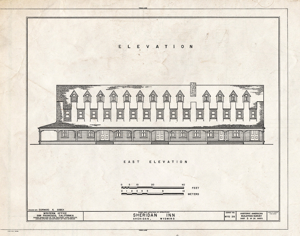 Blueprint 5. East Elevation - Sheridan Inn, Broadway Between 4th & 5th Streets, Sheridan, Sheridan County, WY