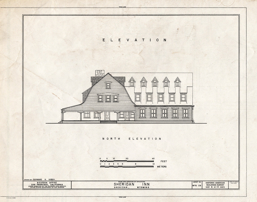 Blueprint 8. North Elevation - Sheridan Inn, Broadway Between 4th & 5th Streets, Sheridan, Sheridan County, WY