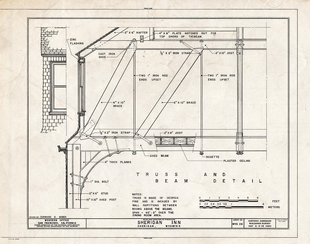 Blueprint 11. Truss and Beam Detail - Sheridan Inn, Broadway Between 4th & 5th Streets, Sheridan, Sheridan County, WY