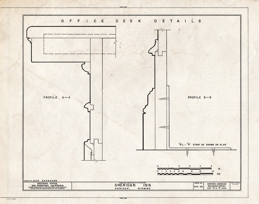 Blueprint 13. Office Desk Details - Sheridan Inn, Broadway Between 4th & 5th Streets, Sheridan, Sheridan County, WY