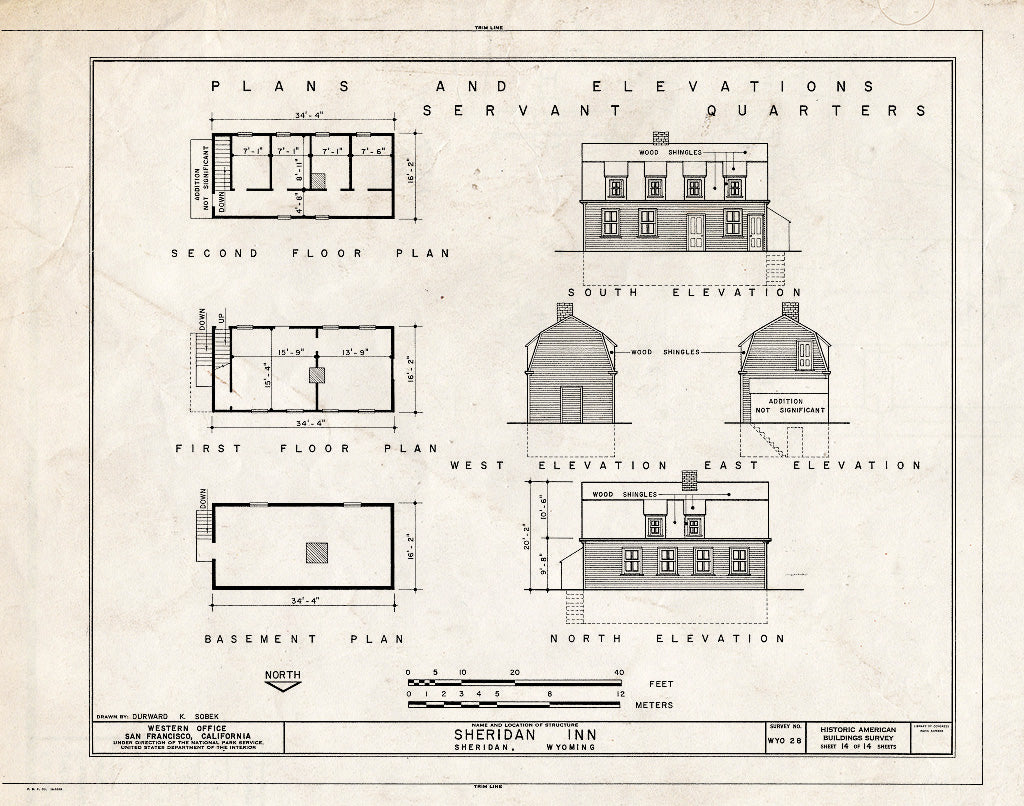 Blueprint 14. Servants Quarters - Plans and Elevations - Sheridan Inn, Broadway Between 4th & 5th Streets, Sheridan, Sheridan County, WY