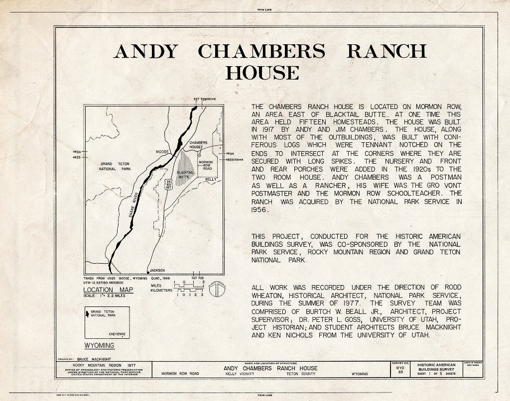 Blueprint Cover Sheet - Andy Chambers Homestead, 0.4 Mile South of Antelope Flats Road on The East Side of Mormon Row Road, Kelly, Teton County, WY