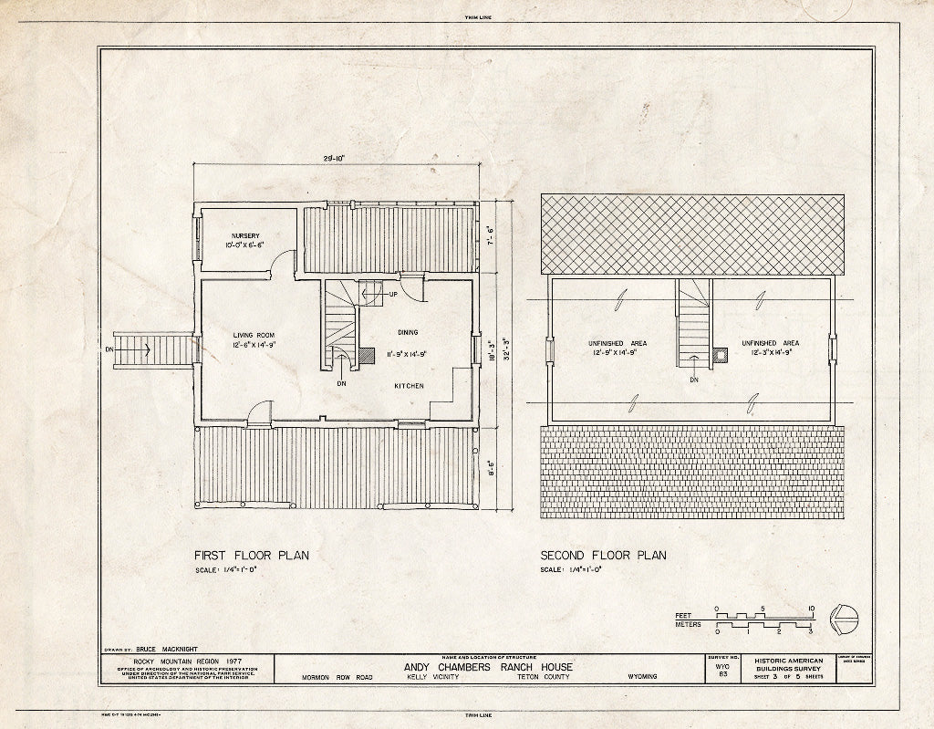 Blueprint First and Second Floor Plans - Andy Chambers Homestead, 0.4 Mile South of Antelope Flats Road on The East Side of Mormon Row Road, Kelly, Teton County, WY