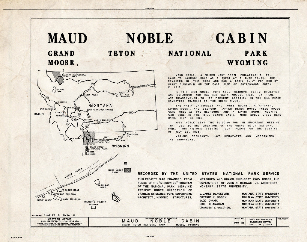 Blueprint Cover - Maud Noble Cabin, Menor's Ferry, Snake River, Moved from Cottonwood Creek, Moose, Teton County, WY