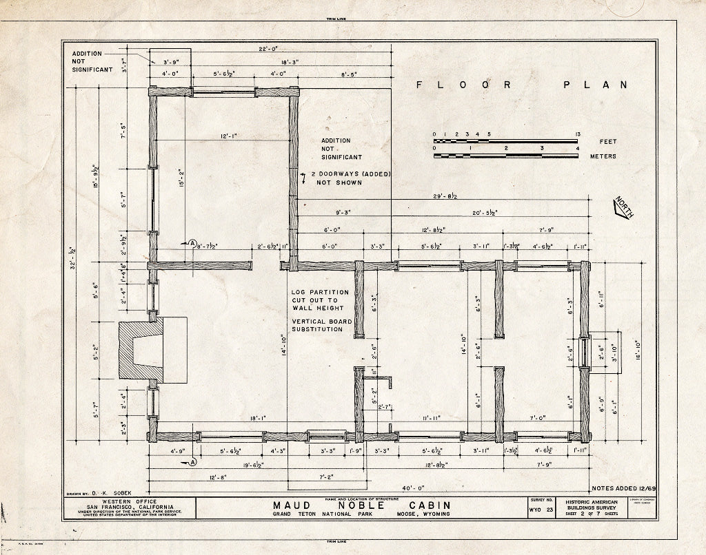 Blueprint Floor Plan - Maud Noble Cabin, Menor's Ferry, Snake River, Moved from Cottonwood Creek, Moose, Teton County, WY