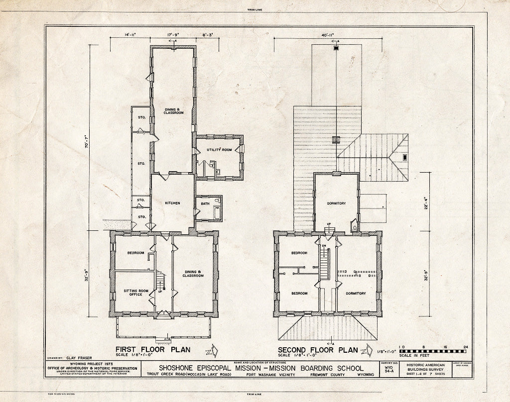 Blueprint First and Second Floor Plan - Shoshone Episcopal Mission, Boarding School & Roberts Residence, Wind River Indian Reservation, Fort Washakie, Fremont County, WY