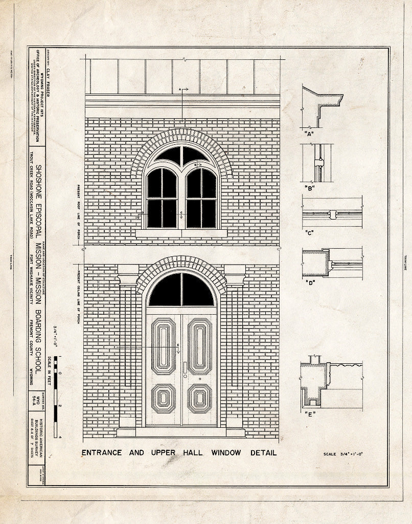 Blueprint Entrance and Upper Hall Window Detail - Shoshone Episcopal Mission, Boarding School & Roberts Residence, Wind River Indian Reservation, Fort Washakie, Fremont County, WY