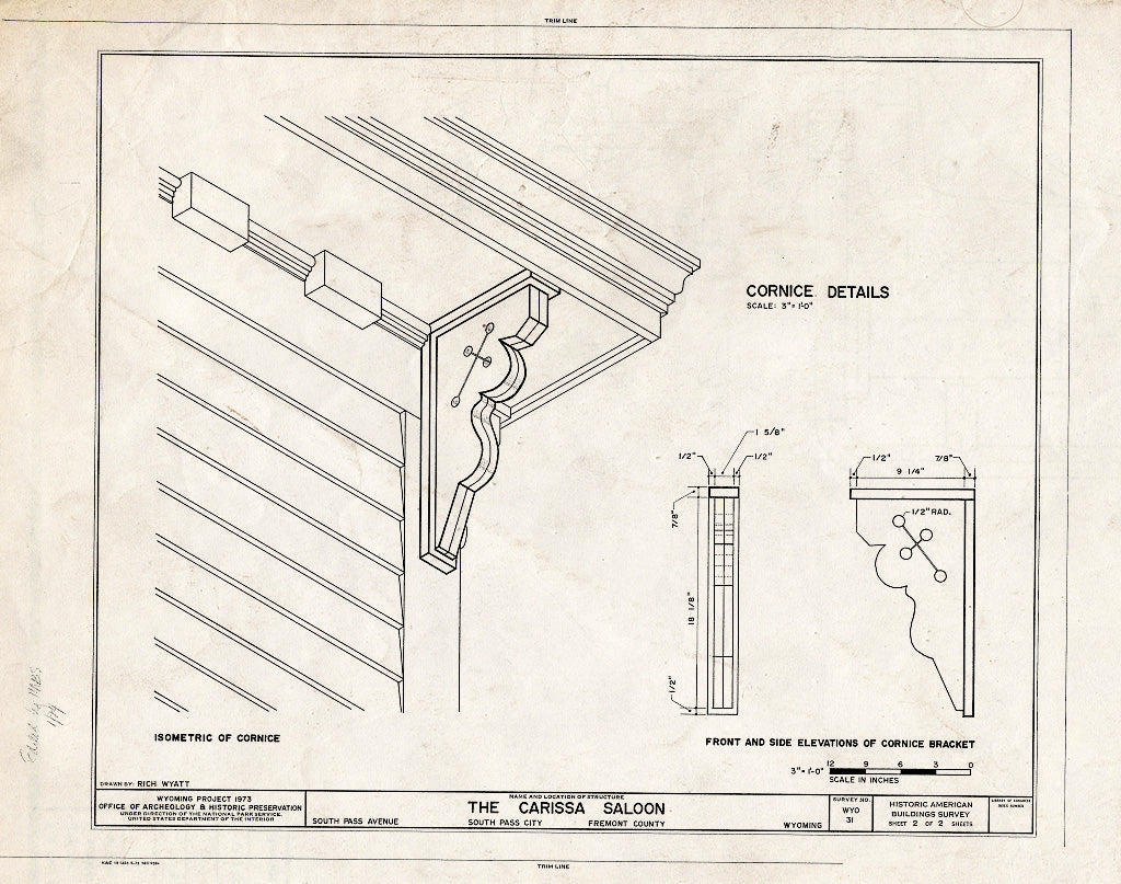 Blueprint Cornice Details - Carissa Saloon, South Pass Avenue, South Pass City, Fremont County, WY