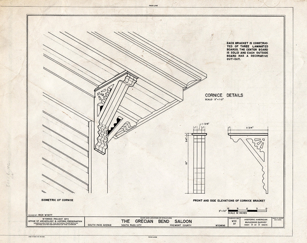 Blueprint Cornice Details - Grecian Bend Saloon, South Pass Avenue, South Pass City, Fremont County, WY