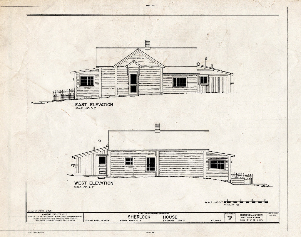 Blueprint East and West Elevations - Sherlock House, South Pass Avenue, South Pass City, Fremont County, WY