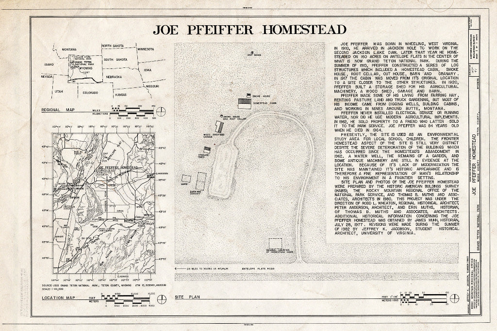 Blueprint Cover Sheet - Pfeiffer Homestead, On Antelope Flats Road, South of Routes 187, 89, 26, Moose, Teton County, WY