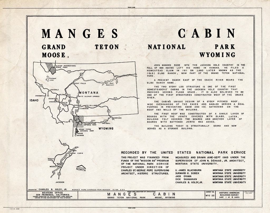 Blueprint Cover - James H. Mangus Cabin, Moose, Teton County, WY