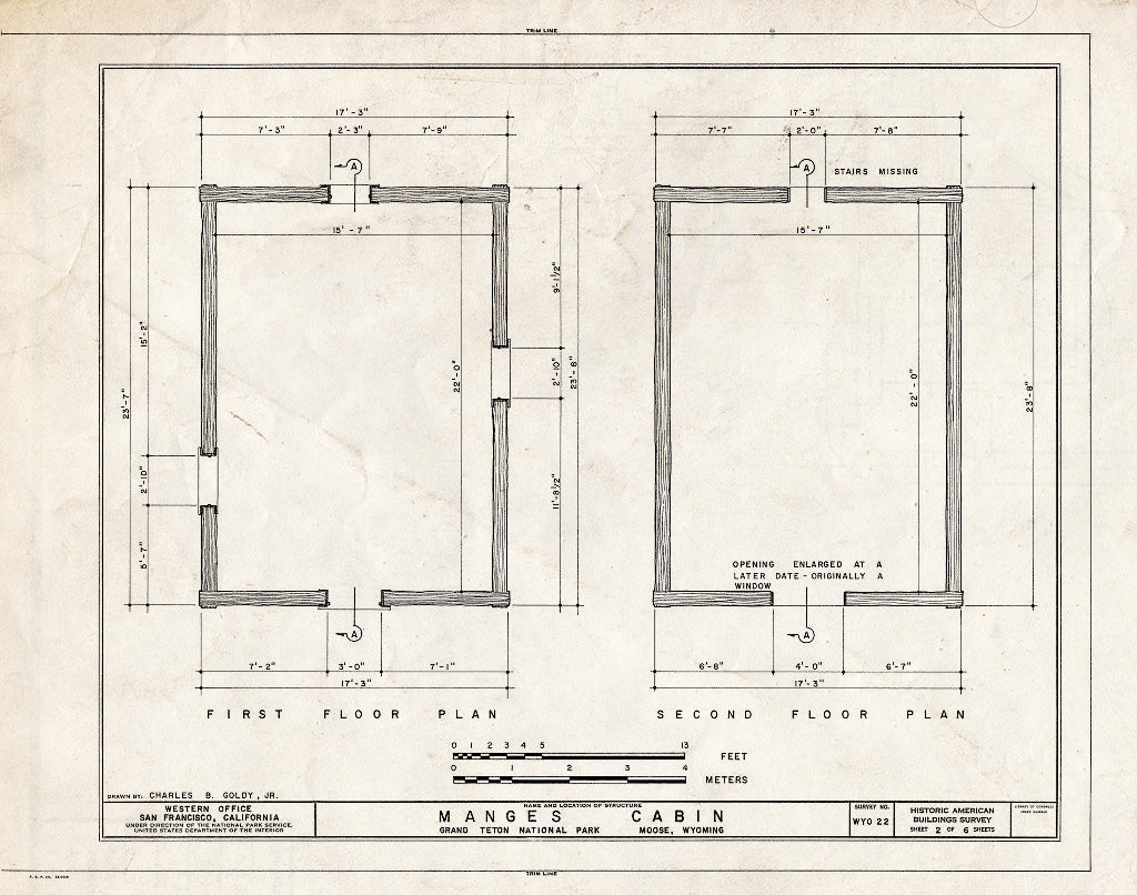 Blueprint First and Second Floor Plan - James H. Mangus Cabin, Moose, Teton County, WY