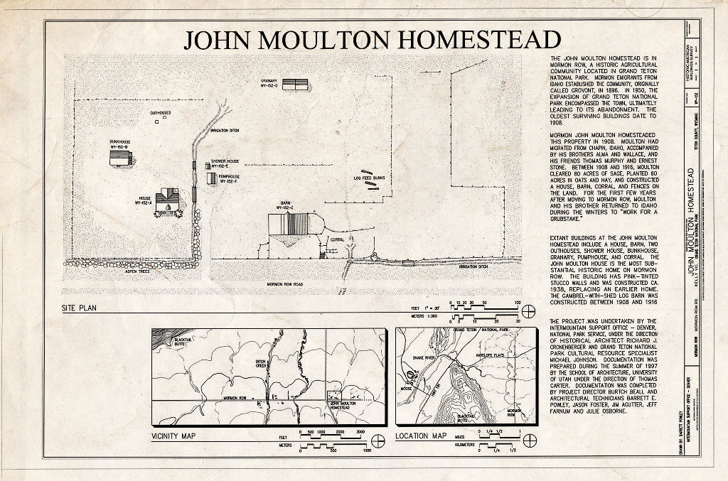 Blueprint Cover Sheet - John Moulton Homestead, Northwest Corner of Mormon Row Road and Antelope Flats Road, Kelly, Teton County, WY