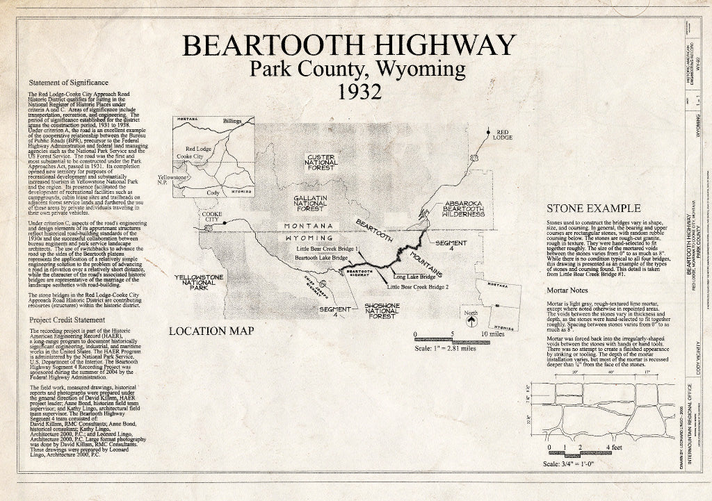 Blueprint Statement of Significance and Location Map - Beartooth Highway, Red Lodge, Montana to Cooke City, Montana, Cody, Park County, WY