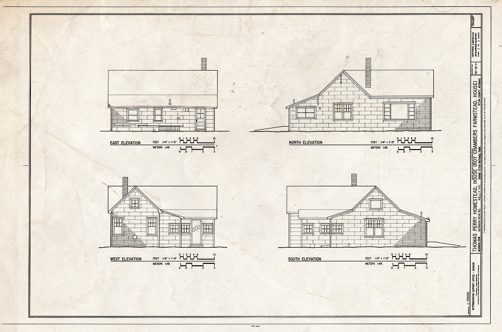 Blueprint Elevations - Thomas Perry Homestead, House, Approximately 500 feet East of Mormon Row Road, and .6 Miles South of Antelope Flats Road, Kelly, Teton County, WY