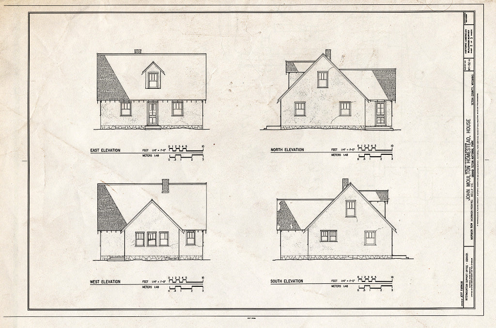 Blueprint Elevations - John Moulton Homestead, House, Approximately 70 feet west of Mormon Row Road, and 300 feet North of Antelope Flats Road, Kelly, Teton County, WY