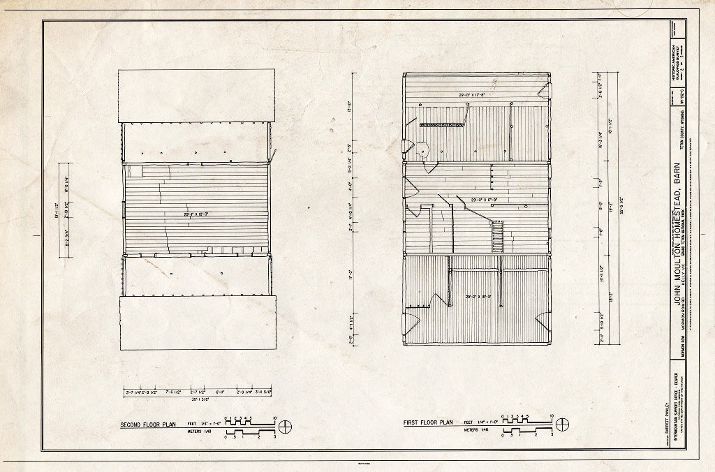 Blueprint First Floor & Second Floor Plans - John Moulton Homestead, Barn, Approximately 135 feet Northeast of House, Kelly, Teton County, WY