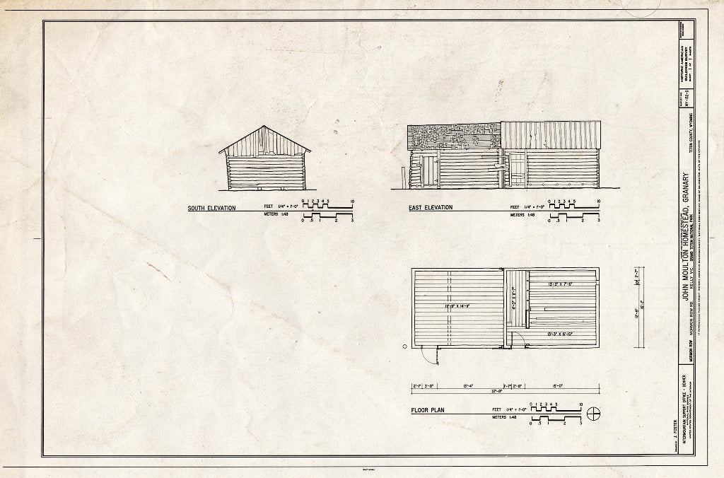 Blueprint Elevations & Floor Plan - John Moulton Homestead, Granary, Approximately 180 feet west of Barn, Kelly, Teton County, WY