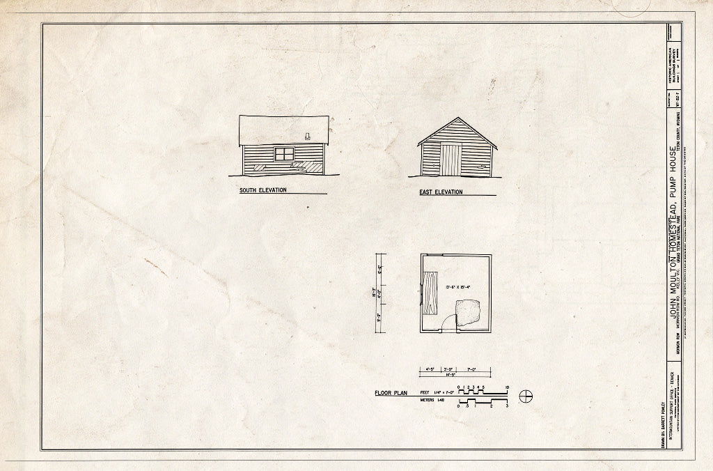 Blueprint Elevations & Floor Plan - John Moulton Homestead, Pump House, Approximately 35 feet Northwest of House, East of Shower House, Kelly, Teton County, WY