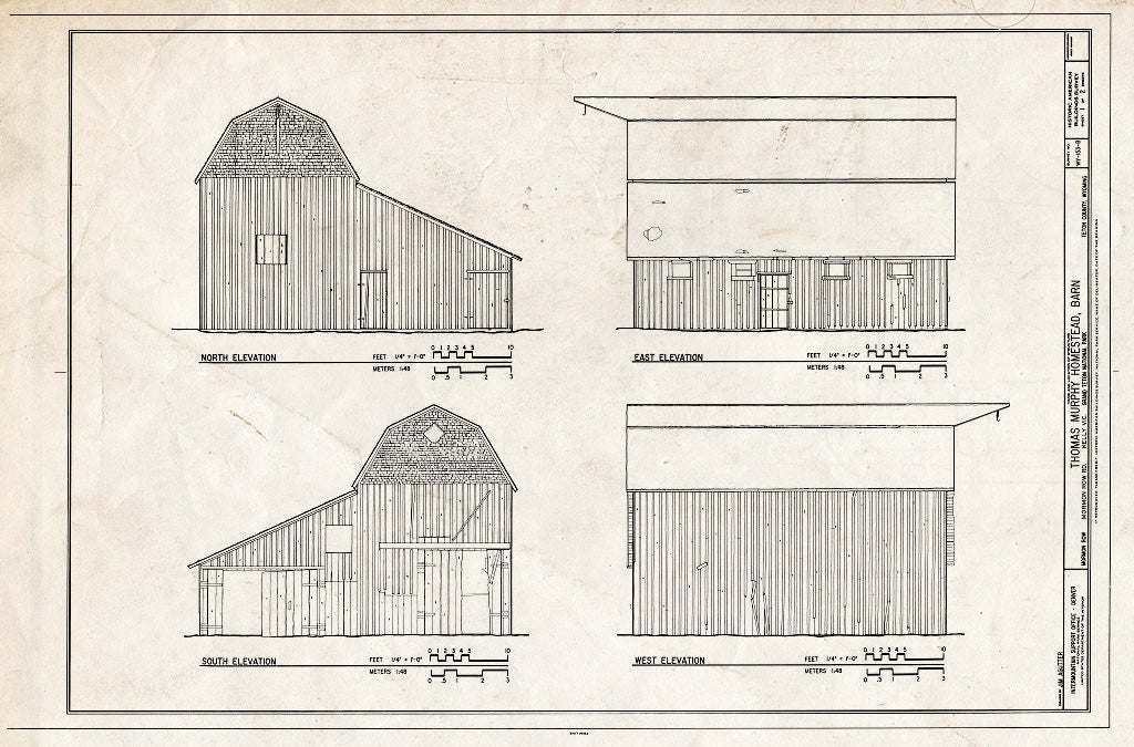 Blueprint Elevations - Thomas Murphy Homestead, Barn, Approximately 125 feet North of House, Kelly, Teton County, WY