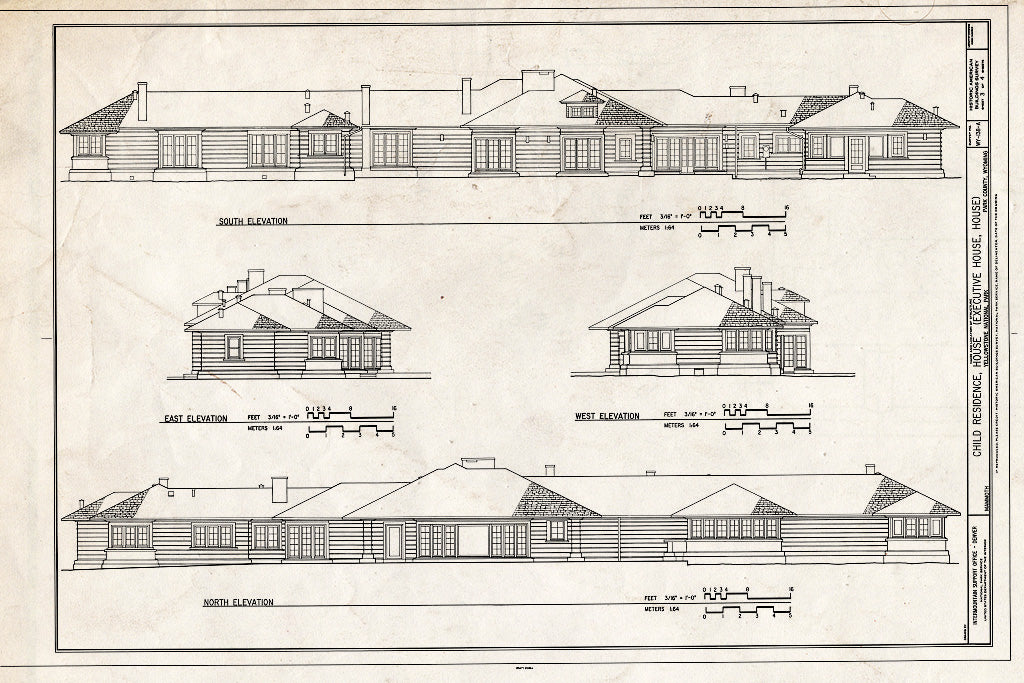 Blueprint Elevations - Child Residence, House, Southwest of Nichol Residence & South of Cafeteria, Mammoth, Park County, WY