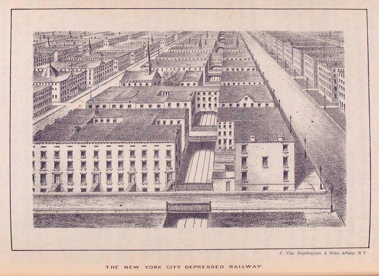 Art Print : 1867, The New York City Depressed Railway. - Vintage Wall Art