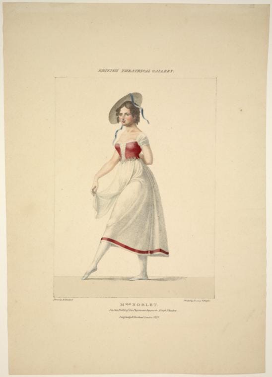 Art Print : Mlle. Noblet. in The Ballet of La paysanne supposee. King's Theatre. Drawn by M. Waldeck. Printed by Rowney & Forster, 1821 - Vintage Wall Art