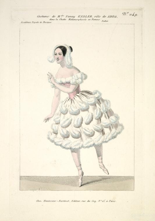 Art Print : Costume de Melle Fanny Essler [sic], role de Adda, Dans La chatte metamorphosee en Femme. Ballet. Academie Royale de Musique, 1837 - Vintage Wall Art