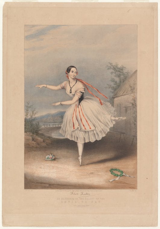 Art Print : Flora Fabbri (fac. sig.) as Mazourka in The Ballet of The Devil to Pay. M. W. Child delt. J. Brandard. Printed by M. & N. Hanhart, 1846 - Vintage Wall Art