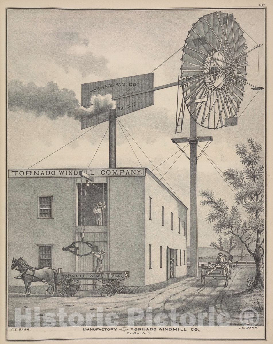 Art Print : 1876, F. E. Barr; Manufactory of The Tornado Windmill Co, Elba, N.Y; O. C. Barr. - Vintage Wall Art