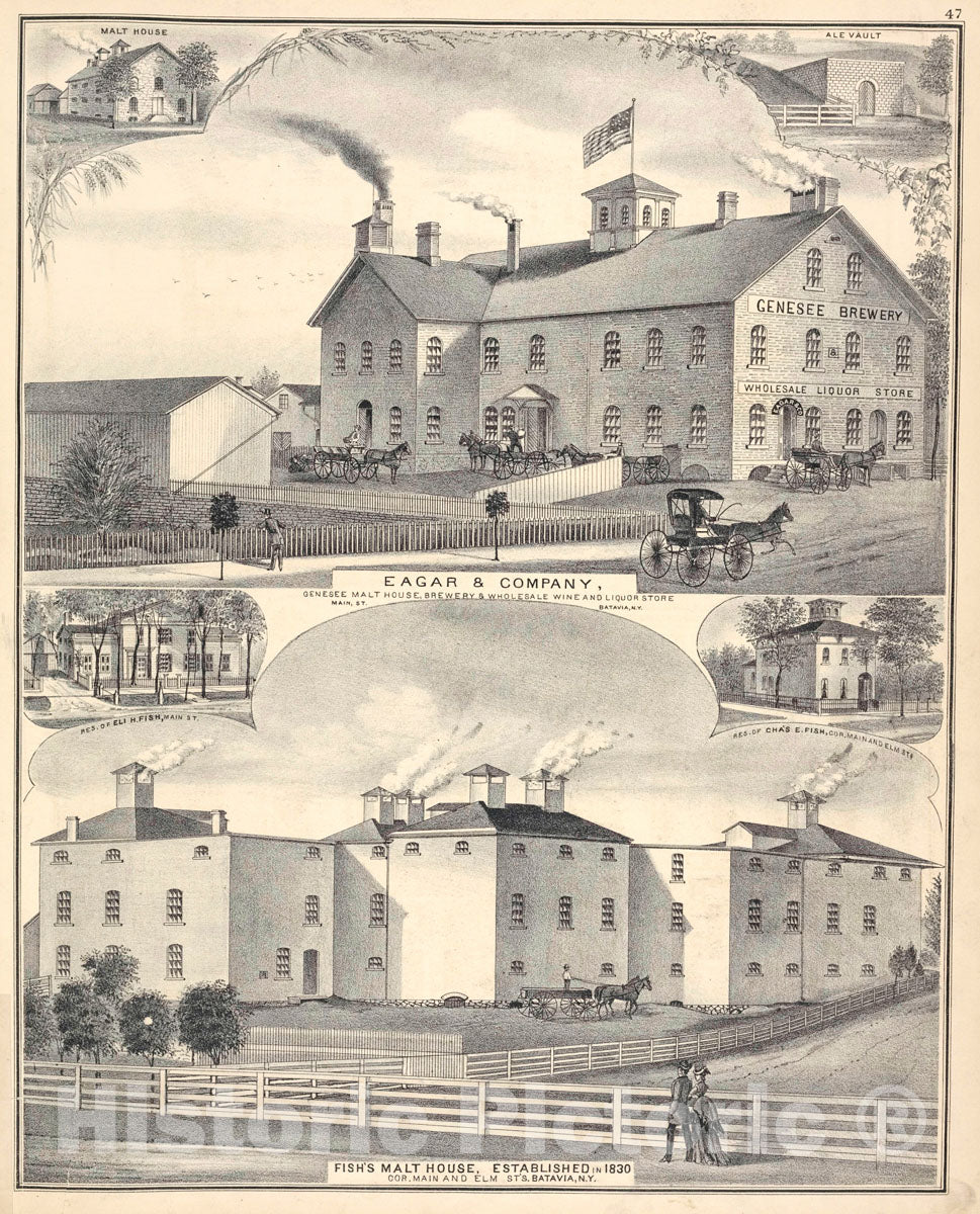 Art Print : 1876, Eagar & Company, Genesee Malt House, Brewery & Wholesale Wine and Liquor Store - Vintage Wall Art