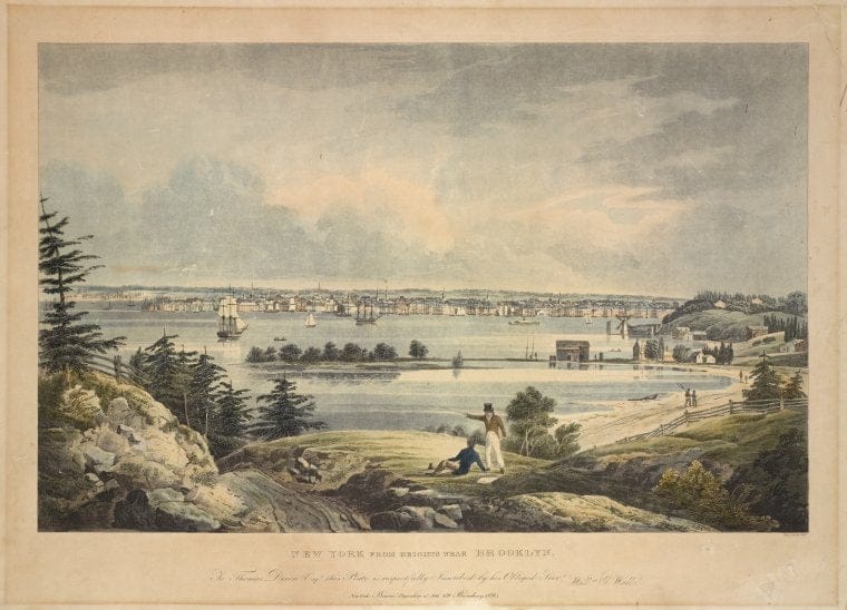 Art Print : 1833, New York from Heights Near Brooklyn - Vintage Wall Art