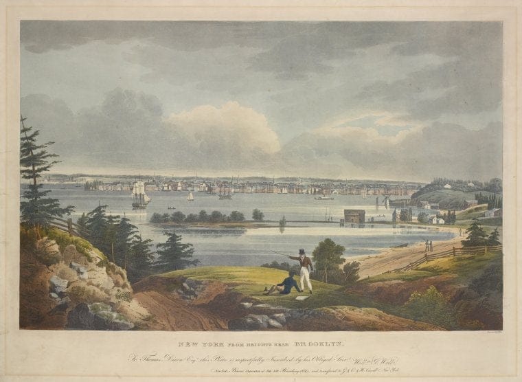 Art Print : 1828, New York from Heights Near Brooklyn - Vintage Wall Art