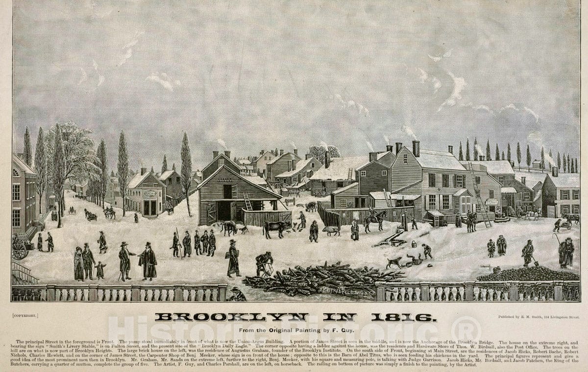 Art Print : Brooklyn in 1816. The Principal Street in The Foreground in Front. [5 More Lines of Description] - Vintage Wall Art