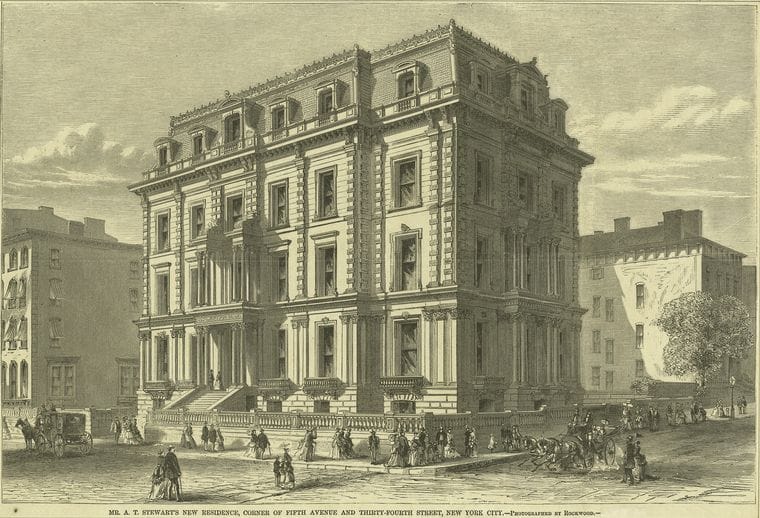 Art Print : 1880, Mr. A.T. Stewart's New Residence, Corner of Fifth Avenue and Thirty-Fourth Street, New York City - Vintage Wall Art