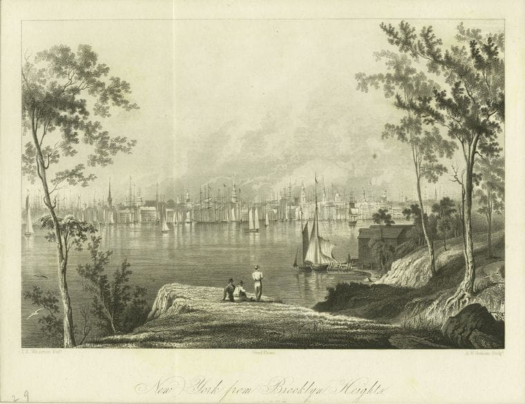 Art Print : 1828, New York from Brooklyn Heights - Vintage Wall Art